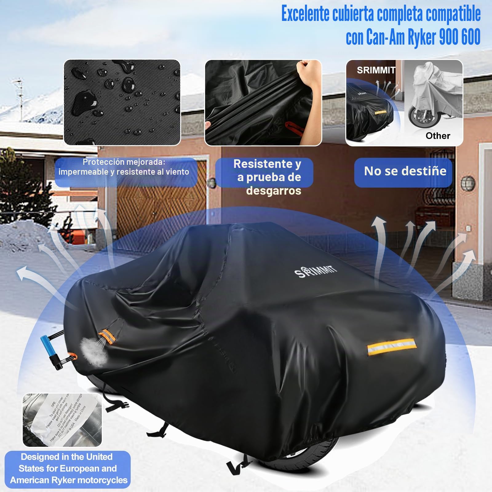 Can Am Ryker - Funda Impermeable, Cubierta Completa Mejorada Compatible con Accesorios Can-Am Ryker 600/900/Sport/Rally Edition,Tiras Impermeables