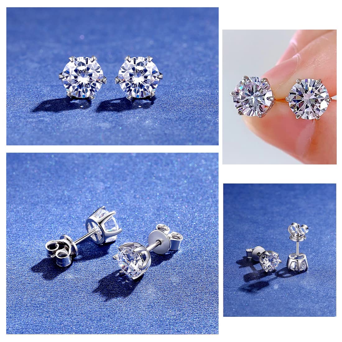 6 Paia di Orecchini a Bottone in Argento Nero, Orecchini da Uomo in Acciaio Inossidabile da Donna, Orecchini in zircone con Orecchio Scintillante Morbido, Uomo Donna 3-5 mm