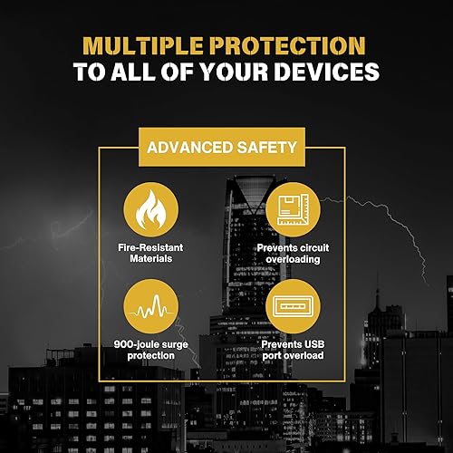 Miniatura 7 de Torre de regleta de alimentación con protector de sobretensiones, toma de torre de alimentación con puertos USB, cable de extensión con múltiples