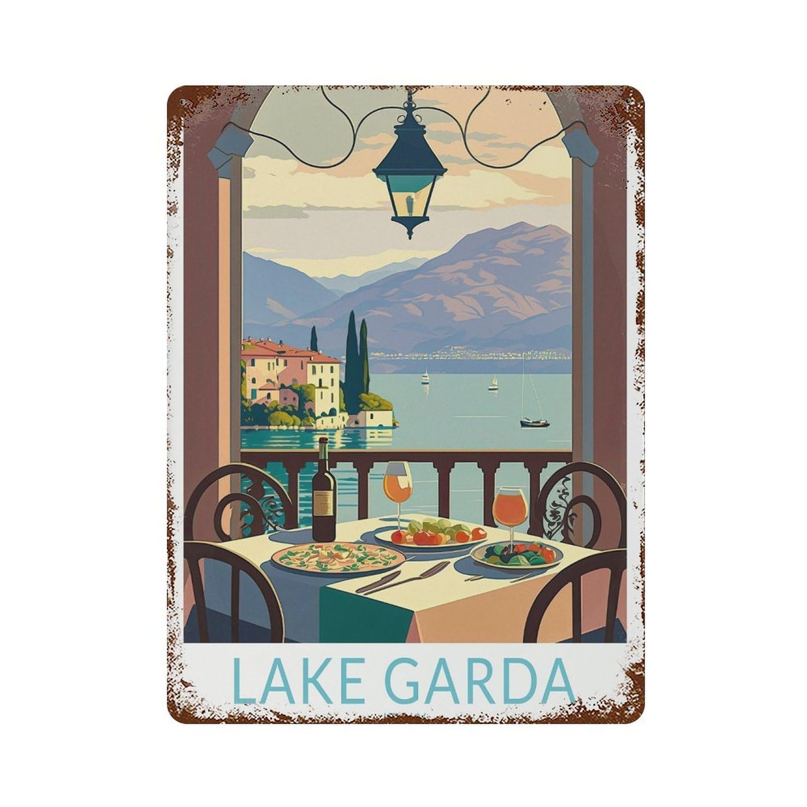 xiaoxiaoshen Lake Garda Travel Italy Italian Food And A (2) Wall Decor Art Metal Tin Poster Modern Home Decor Art Home Bar Shop Decorations Vintage Sign 40x30cm