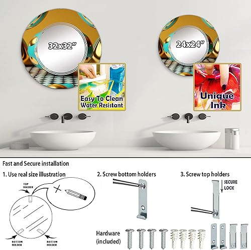 Miniatura 9 de DesignQ Golden Spheres Infinity IV- Vanity Mirror, Bathroom Mirrors, Wall Mirrors for Living Room, Bedroom - Round Mirror - Large 24'x24', 32'x32'