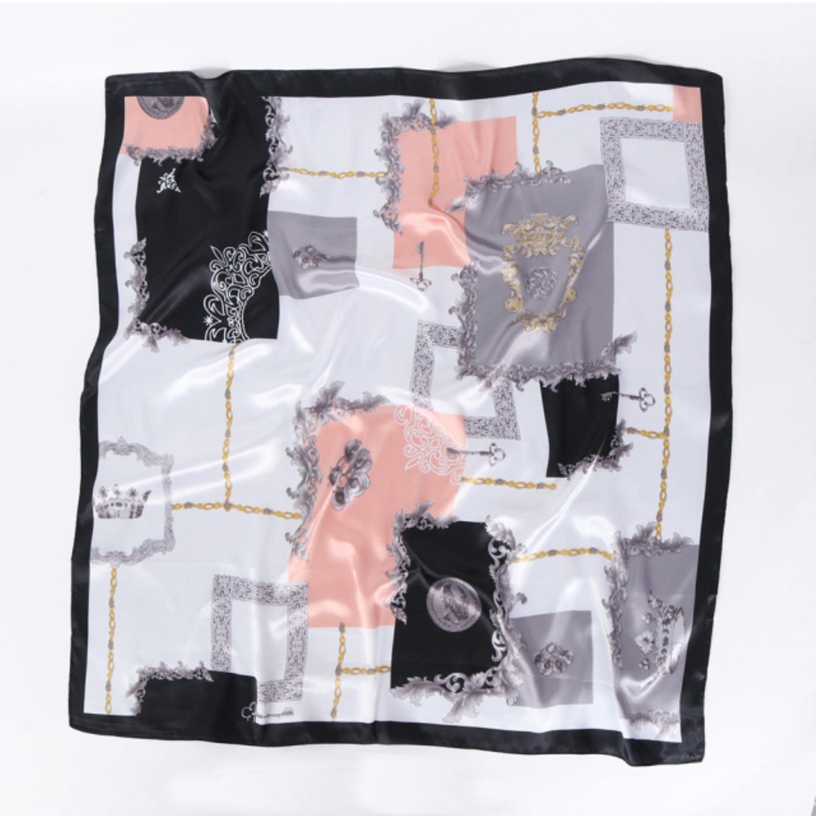 ACiyD Foulard 90X90Cm Carré Foulard en Soie De Luxe Cheveux Cravate Bande Bandana Foulard Femme Foulard Hijab Head Wrap pour Les Femmes (Bk90 39)