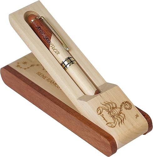 Miniatura 4 de Constellation - Juego de bolígrafos grabados personalizados con estuche de madera para regalo con caja (escorpio)
