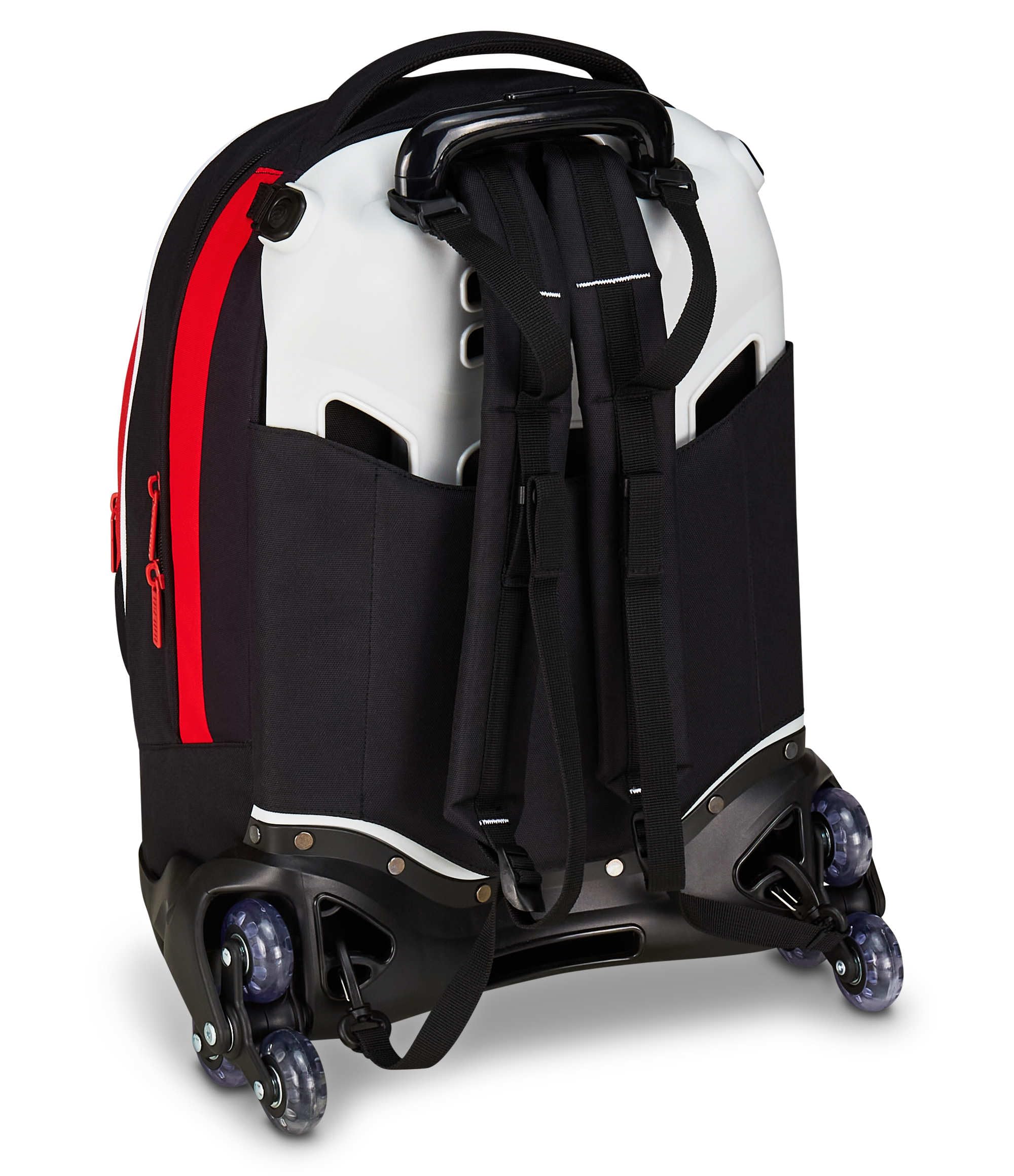 Seven Milan Trolley Scuola Jack 3 Ruote, Rosso Nero, Squadra Calcio, Zaino Con Carrello Sganciabile Da 33 Litri, Per Scuola Elementare e Media,Bambino