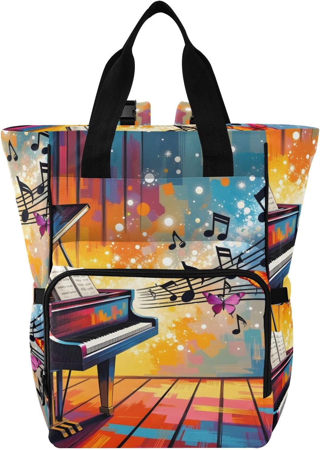 SUABO Baby Diaper Bag Backpack Piano Notes Butterfly Large Bag Waterproof Travel Diaper Bags for Moms and Dads