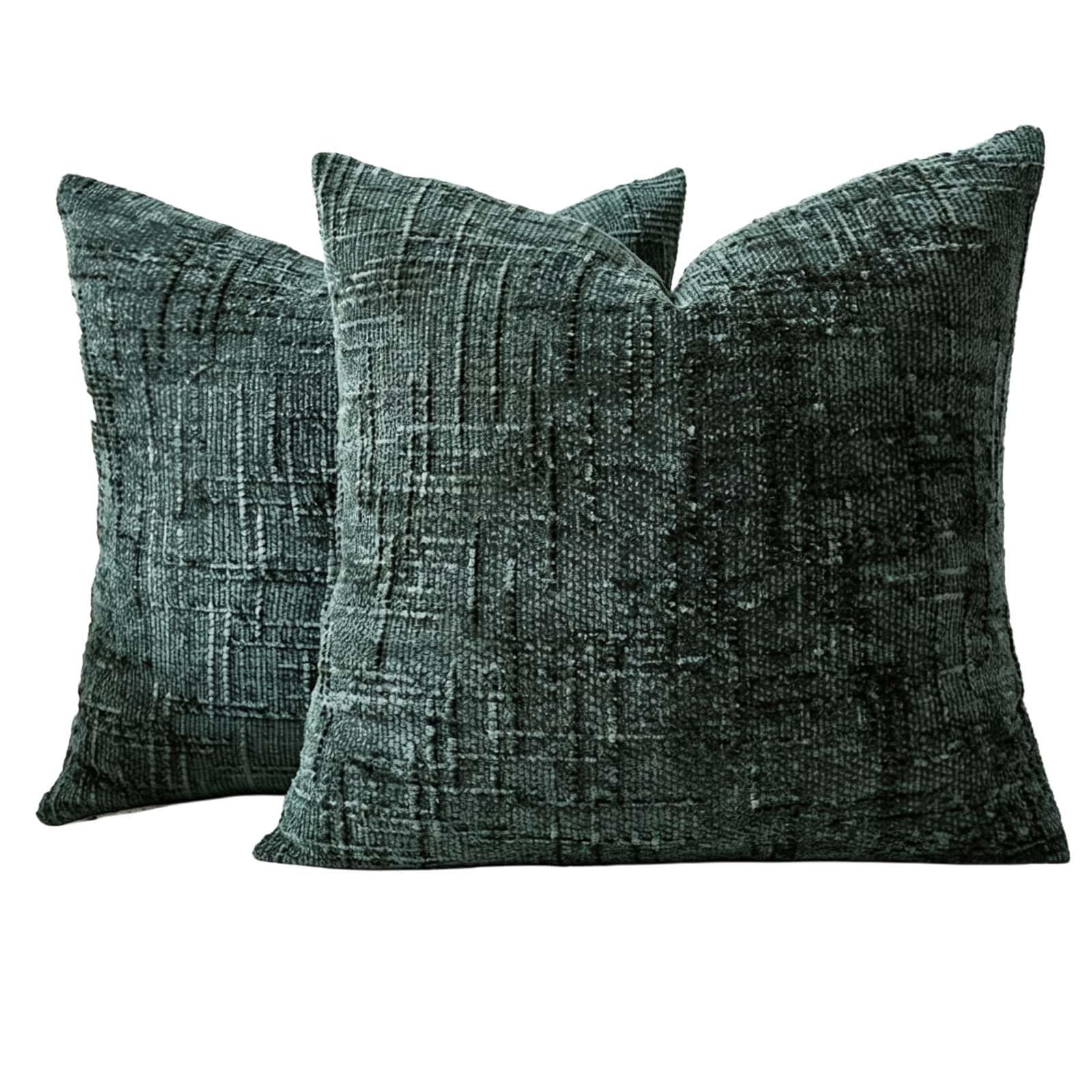 2 Pack Throw Pillow Covers 18x18 Inch Chunky Chenille Farmhouse Sofa Decor