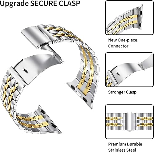 Miniatura 3 de MioHHR Compatible with Apple Watch band 38mm 40mm 41mm 42mm 44mm 45mm 49mm, Solid Stainless Steel Metal Strap for iWatch Series Ultra 8 7 6 5 4 3 2