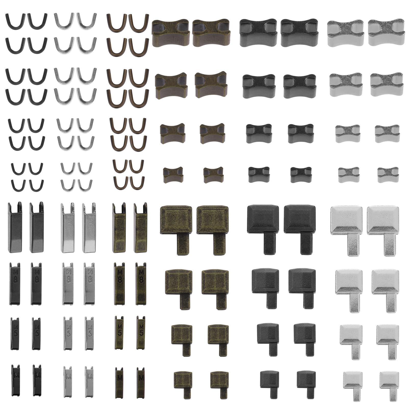 120 Pcs Metal Zipper Stopper Zipper Replacement Slider 4 Sizes Zipper Insertion Pin for Jackets Coats DIY Sewing Replacement #3#5#8#10