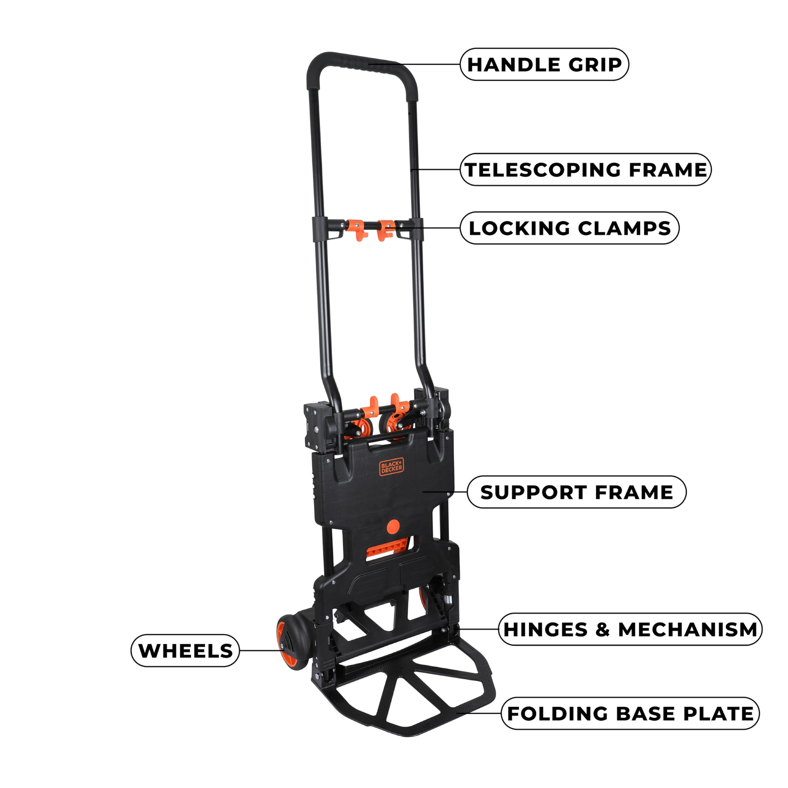 BLACK+DECKER 2-in-1 Sackkarre und Plattformwagen - Transportkarre max. 55KG - Transportwagen max. 120KG - Klappbarer Handwagen - Wagen mit robusten Rädern - Kunststoff/Stahl