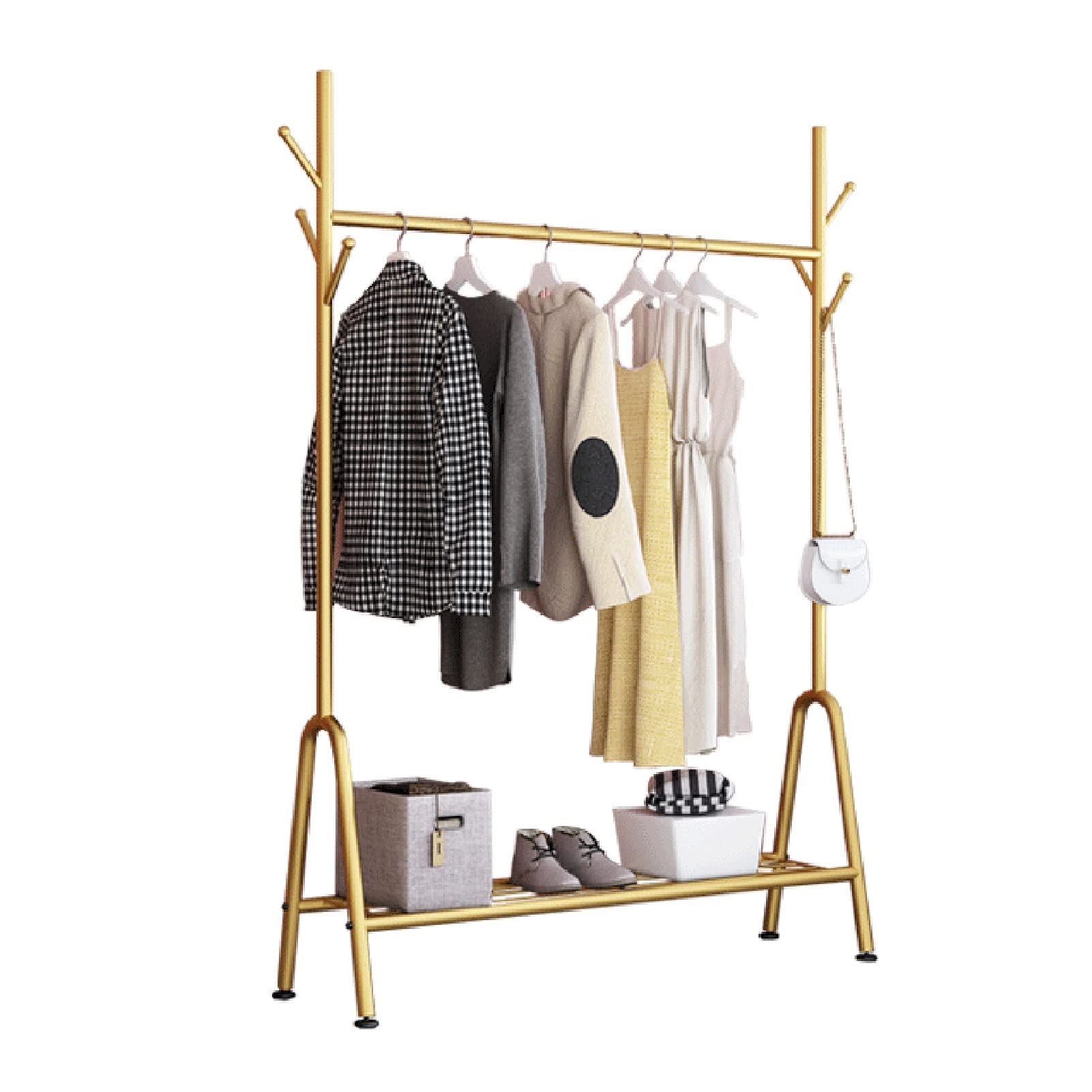 Porte-manteau doré avec étagère à chaussures élégant pour optimiser l'entrée