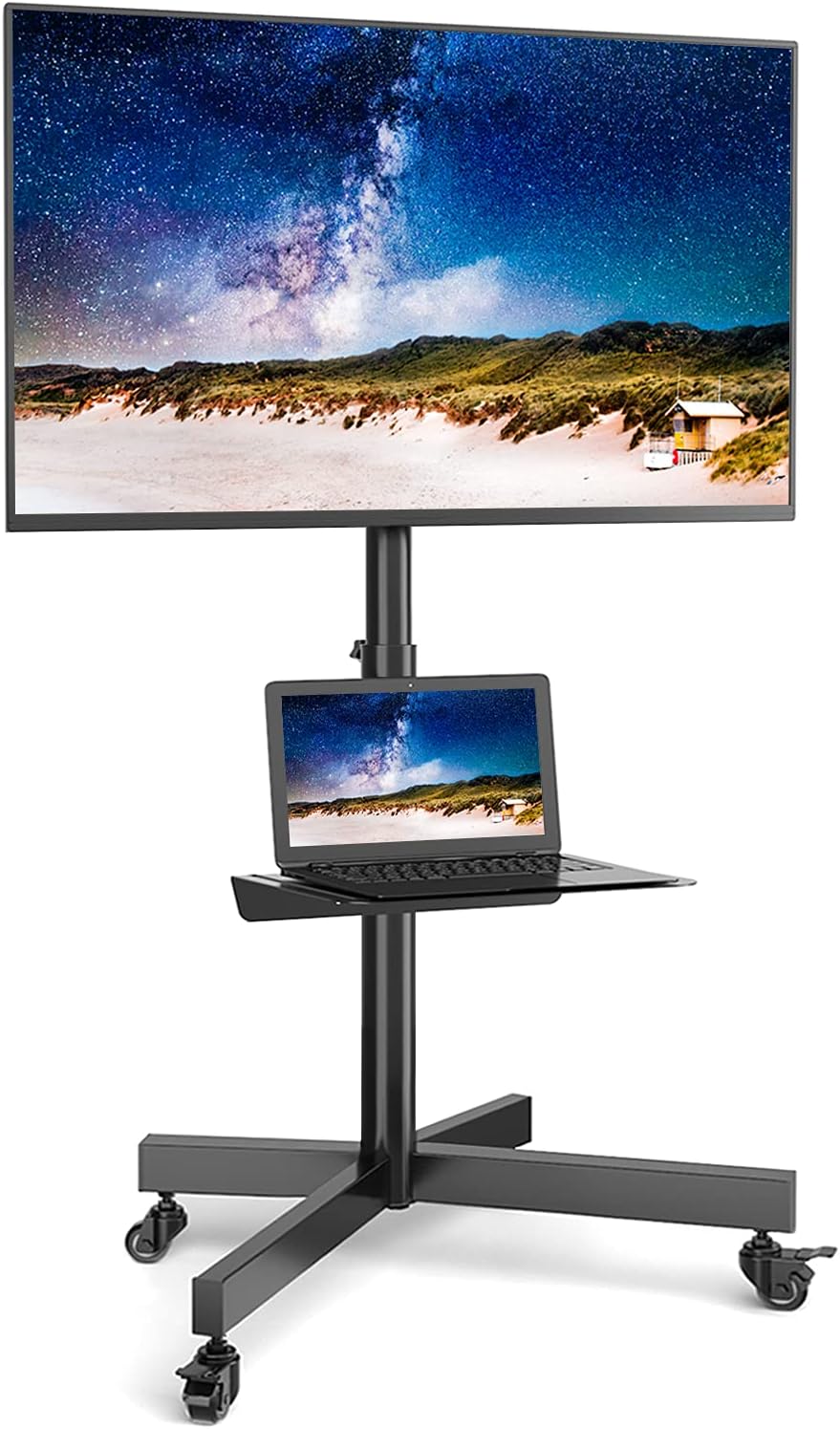 Rfiver Universal Mobile TV Cart for 32-60 inch Flat Screen TVs up to 88lbs, Portable Rolling TV Stand with Tilt Mount and Locking Wheels, Black Floor/Outdoor TV Stand with Shelf, Max VESA 600x400mm : Office Products