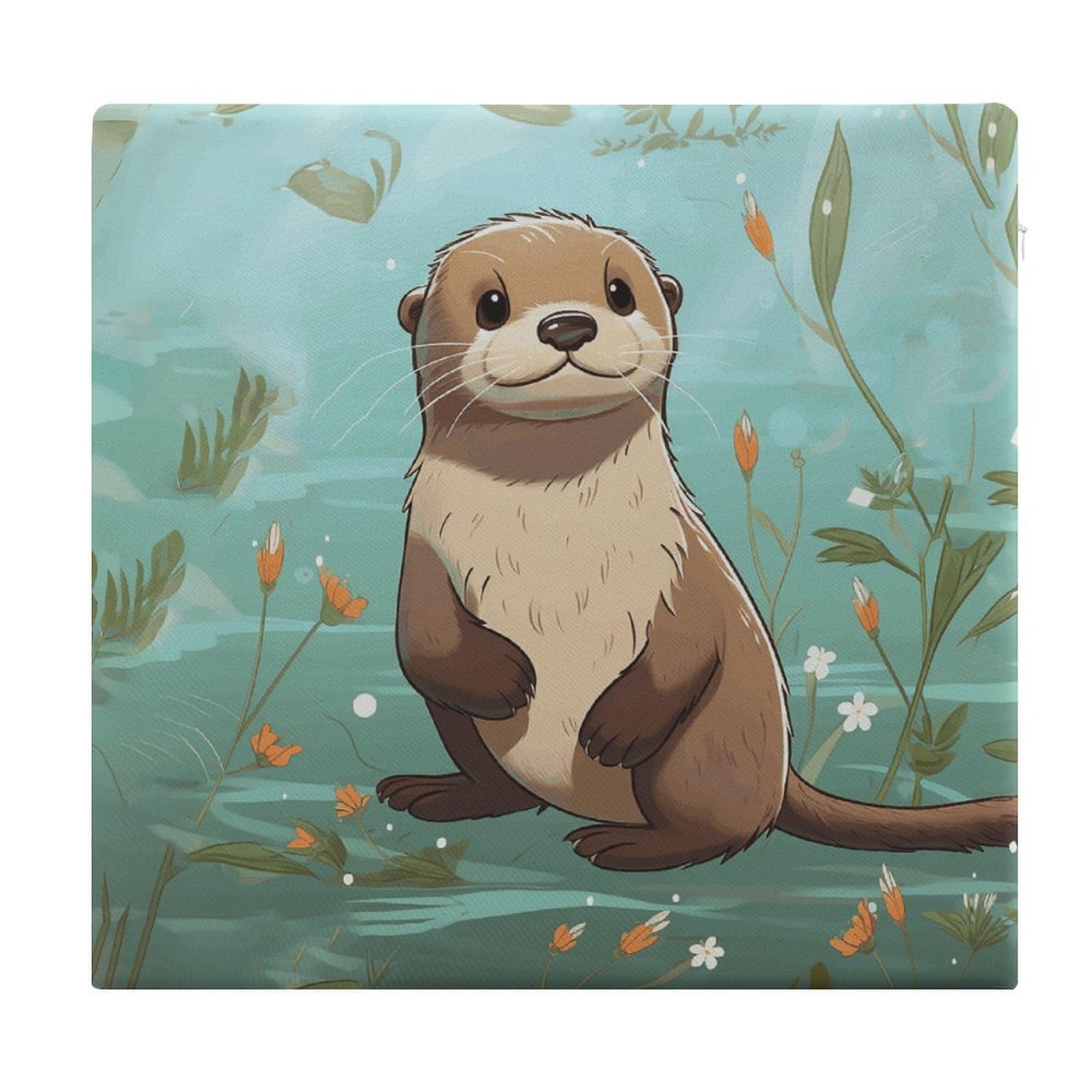 JTREHY Cartoon Cute Otter Chair Cushions Non-Slip Bar Stool Cushions Ultra Soft Warm Memory Foam Meditation Cushion Removable Large Square Seat Cushions for Dining Chair 15x14In