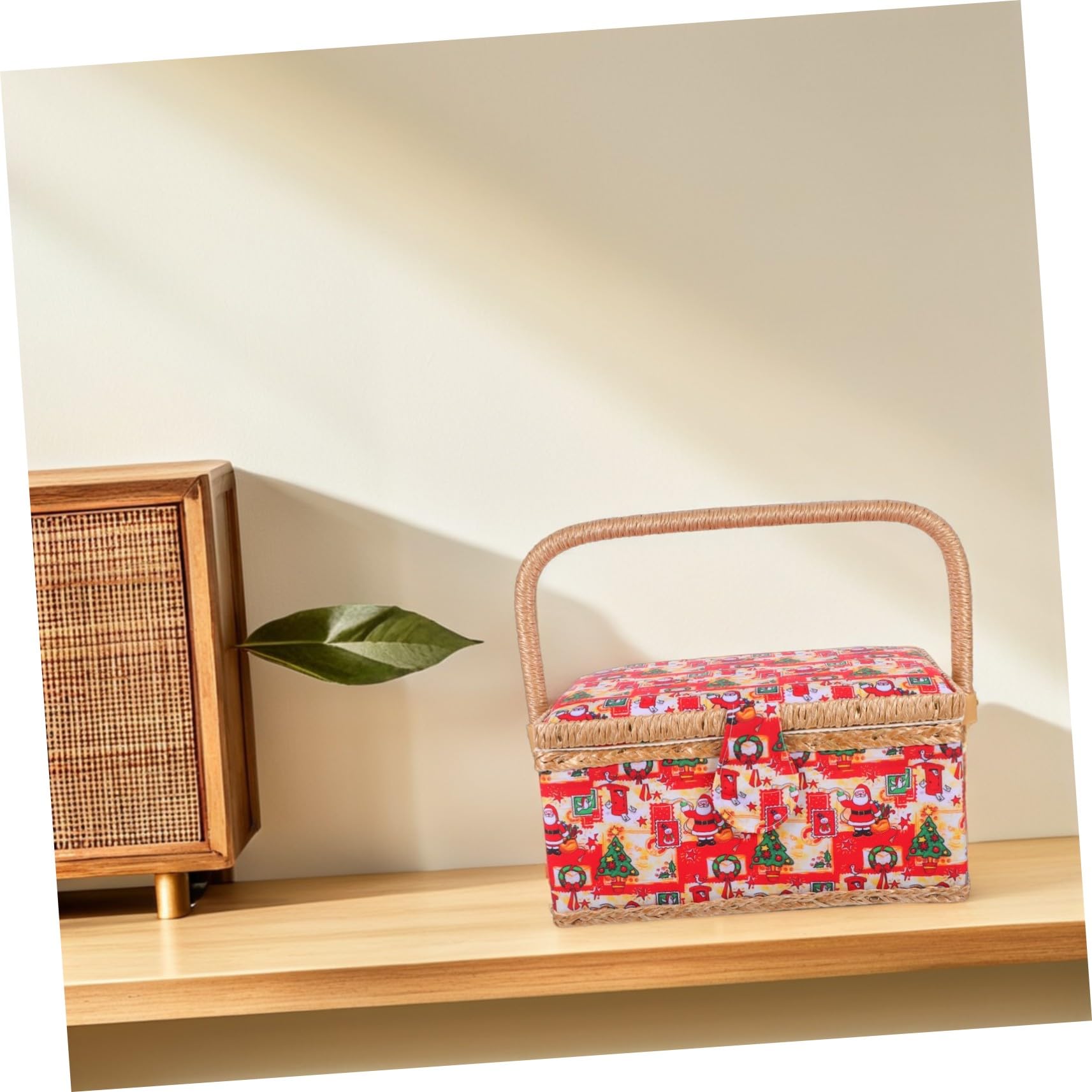 Cesta de Costura con Caja de Obsequio de Navidad Tejida para Almacenar Hilos Agujas Tijeras y Otros Accesorios de Costura Interiores para Manualidades de Temporada