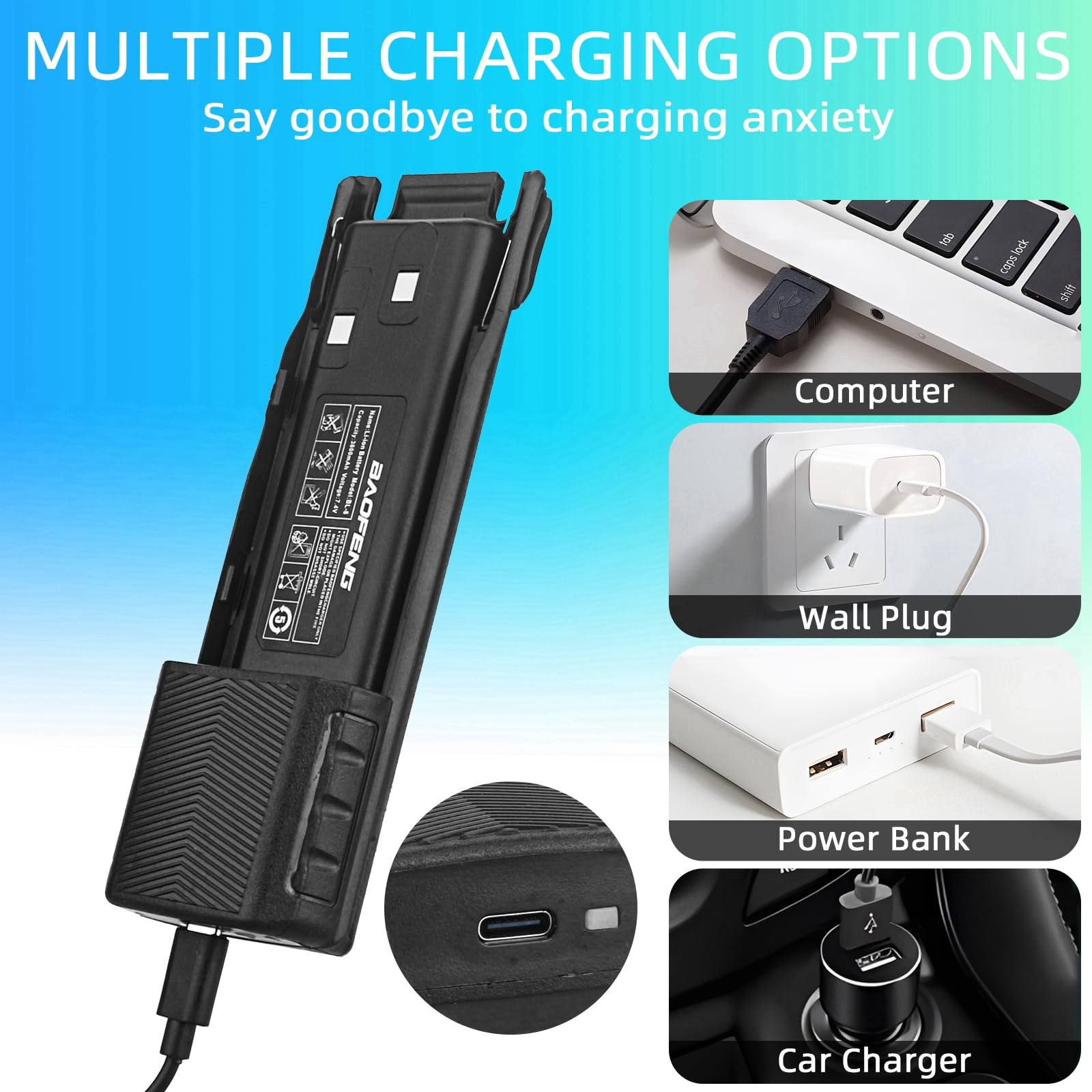 Batterie 1300mAh Pour Baofeng UV-82 - Compatible BL-8 - Li-ion 7.4V