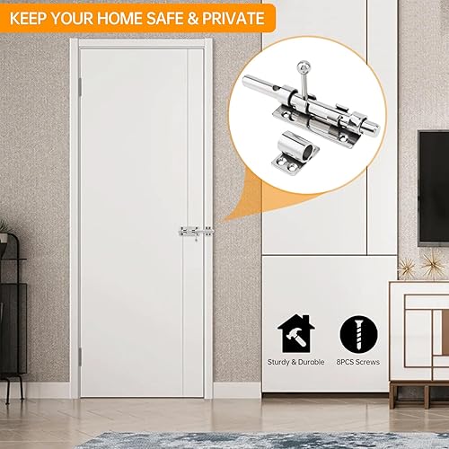 Miniatura 3 de Pestillo de puerta de perno deslizante, cerrojo de acero inoxidable 304 de 6.3 pulgadas con orificio de candado de 0.394 pulgadas, cerrojo de 0.55