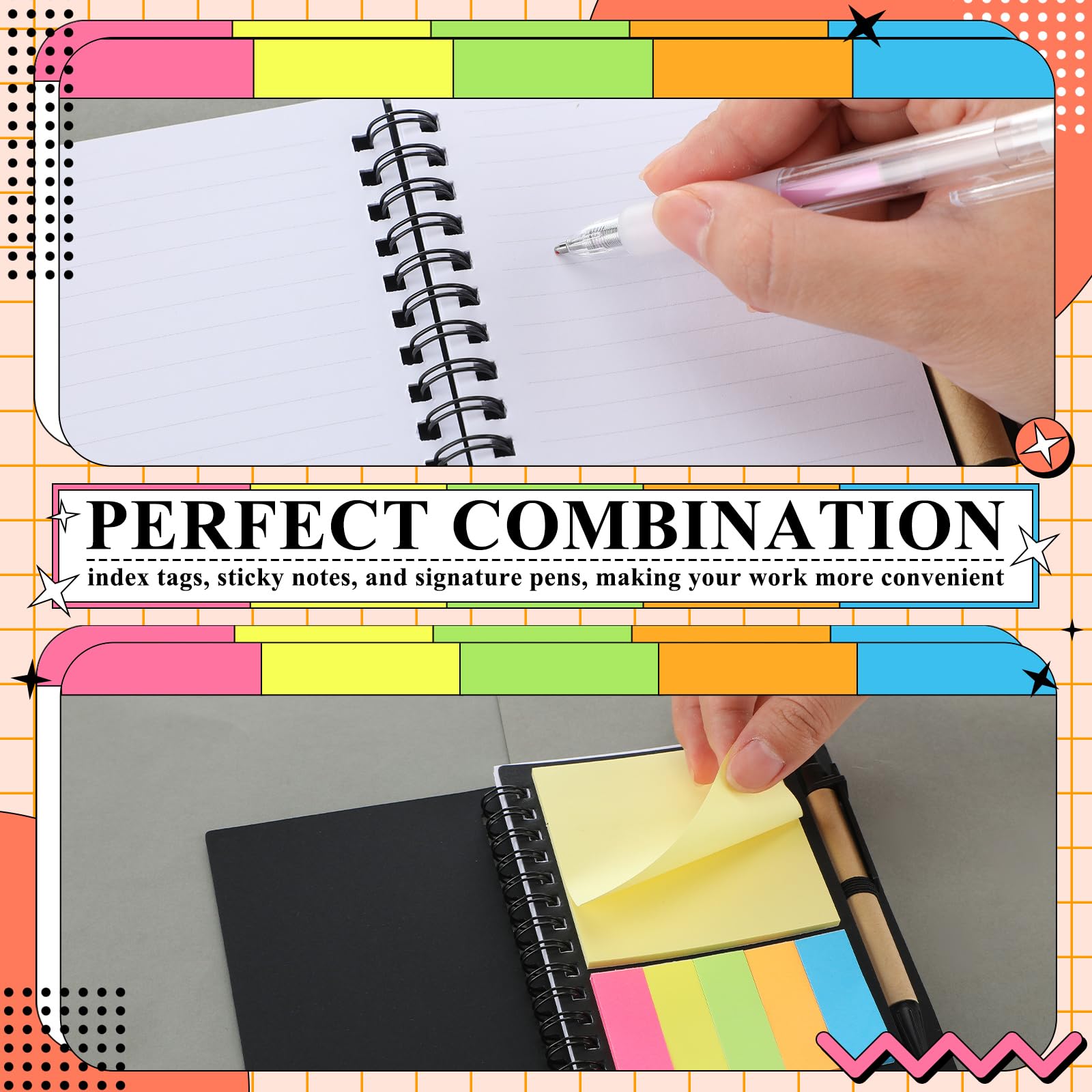 Qilery Confezione da 50 quaderni a spirale a righe, piccolo blocco note e penna, blocco note a righe, nero, tascabile, per ufficio, ufficio, scuola