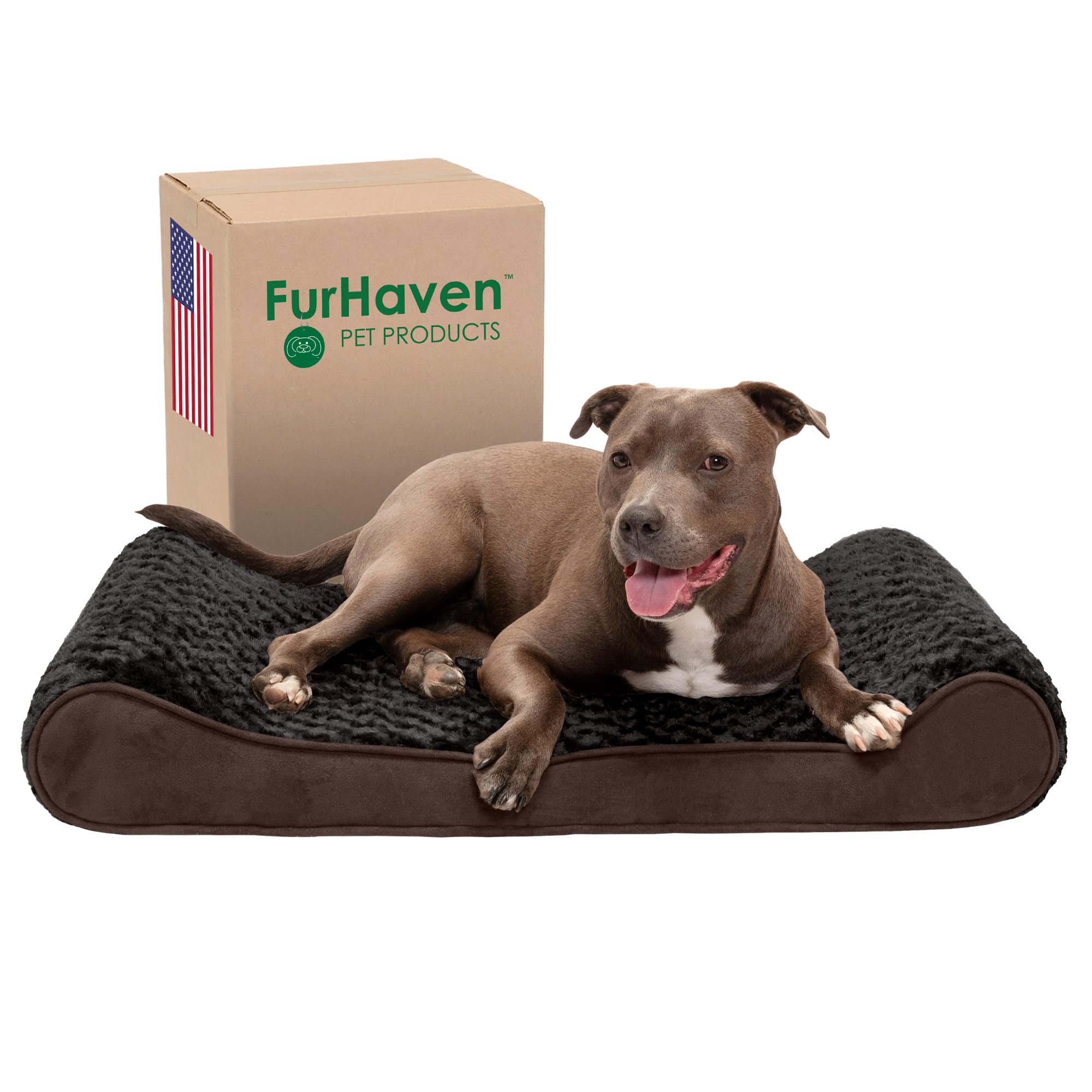 Furhaven Cooling Gel Dog Bed for Large/Medium Dogs w/ Removable Washable Cover, For Dogs Up to 38 lbs - Ultra Plush Faux Fur & Suede Luxe Lounger