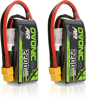 OVONIC 2s Lipo Akku 7,4V 120C 2200mAh Akku Shorty Pack mit XT60 Stecker für Flugzeughelikopter Speziell für 1:14 RC Car RC Flugzeug (2 Packs)