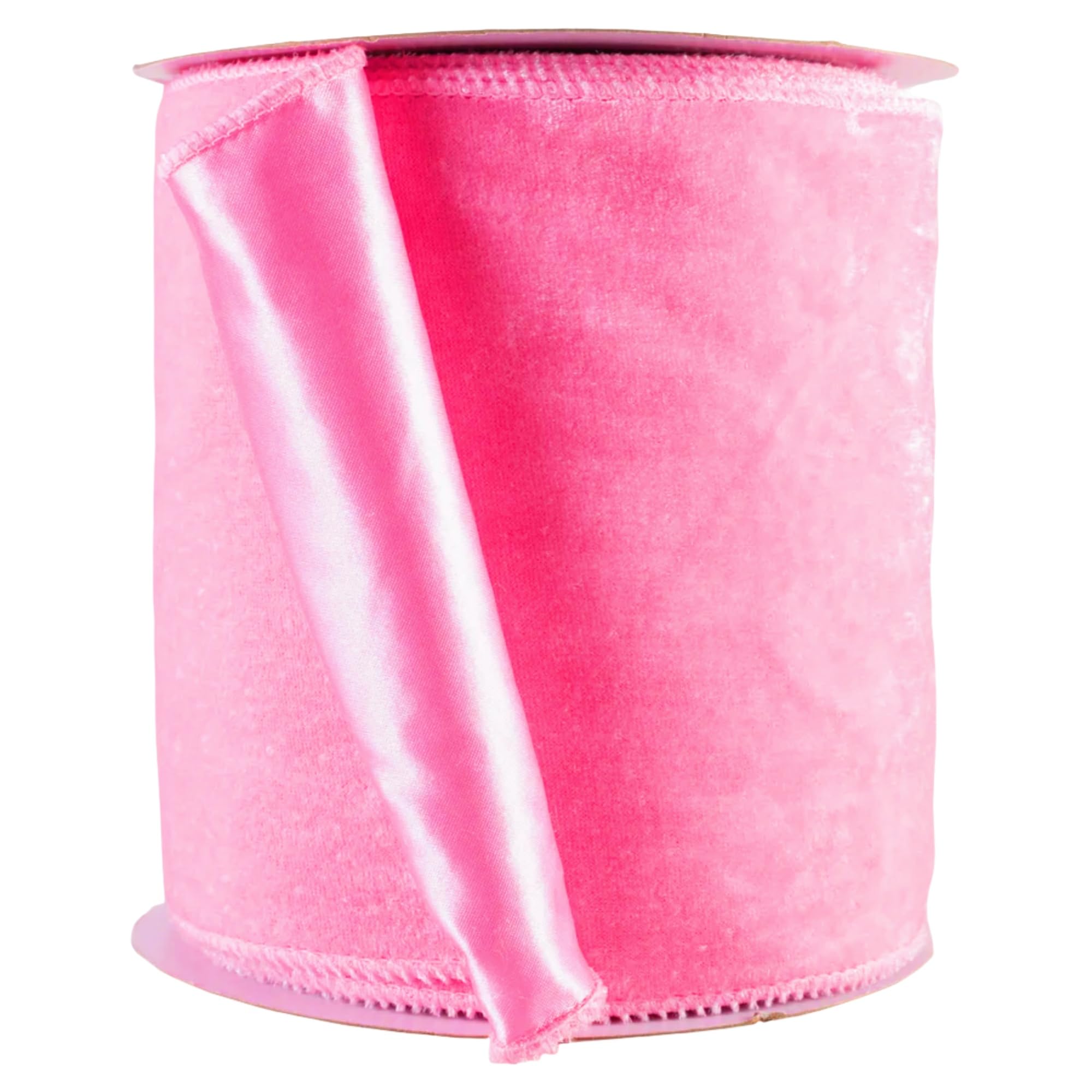 Christmas Velvet Wired Ribbon, Velvet with Satin, 10 Yards, for Gift Wrapping, Tree Decoration, Crafts (Pink, 4 Inch)