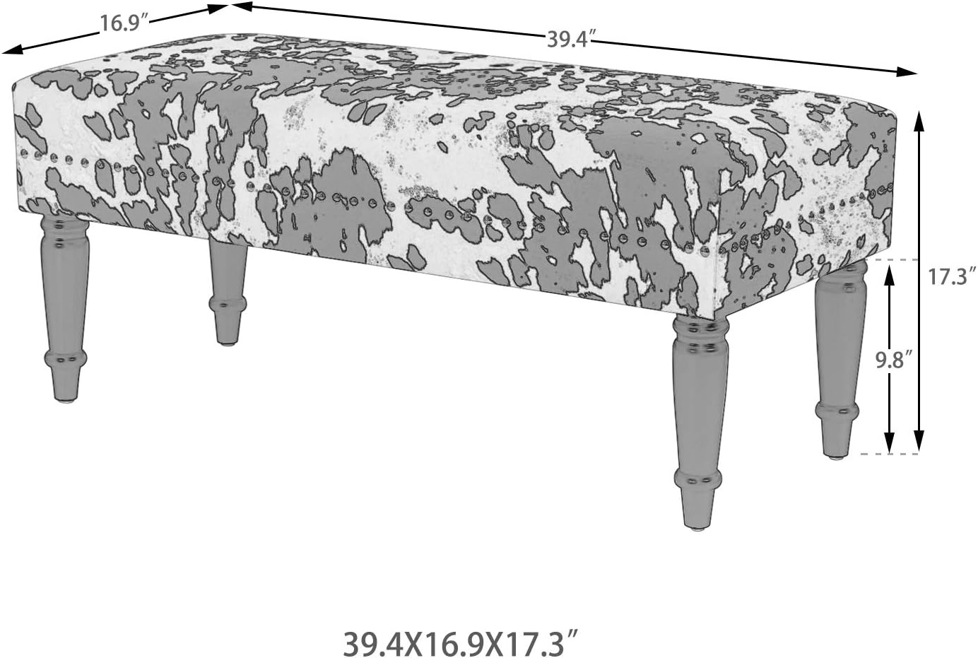 Homebeez 39.4" Ottoman Bench, Fabric Rectangular Upholstered Bedroom Benches Footstool with Wood Legs, for Entryway Dining Room Living Room Bedroom End of Bed (Brown Cow)
