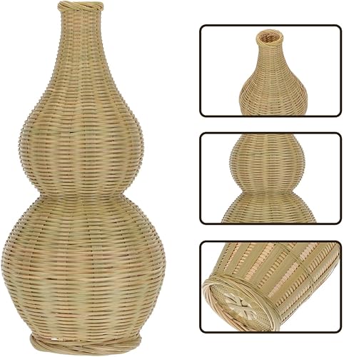 Miniatura 8 de jojofuny Jarrón de flores tejido de ratán, jarrones decorativos de mimbre alto, hecho a mano, cestas rústicas para arreglos florales, decoración de