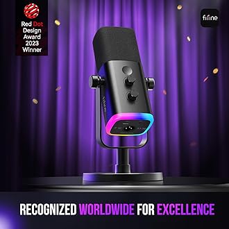 FIFINE USB/XLR Dynamic Microphone for Podcast Recording, PC Computer Gaming Streaming Mic with RGB Light, Mute Button, Headphones Jack, Desktop Stand, Vocal Mic for Singing YouTube-AmpliGame AM8