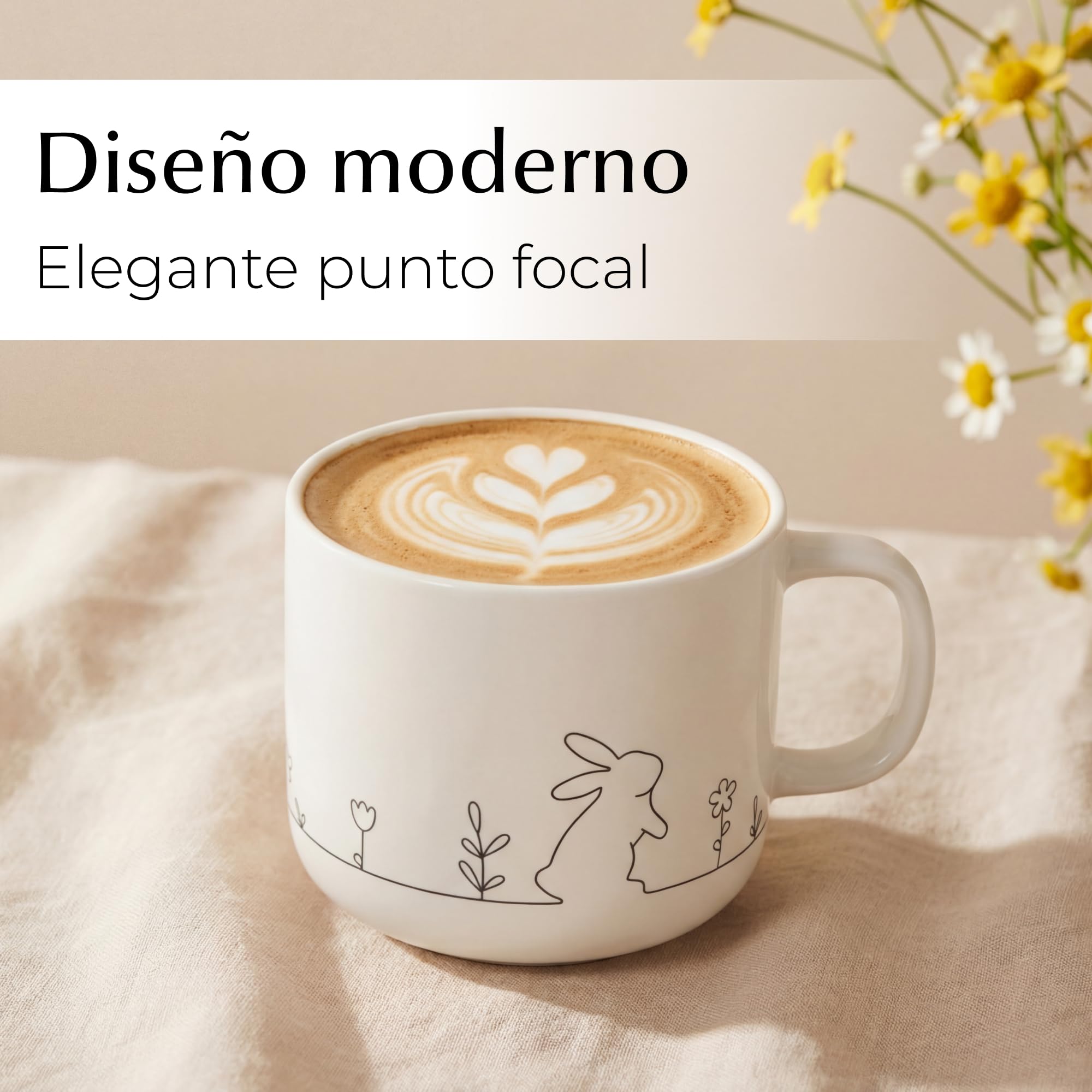 MIAMIO – Juego de tazas de primavera / 4 tazas de café de cerámica de 450 ml en colores pastel/tazas grandes de café y té con un diseño moderno – Regalo en Pascua y primavera (White)