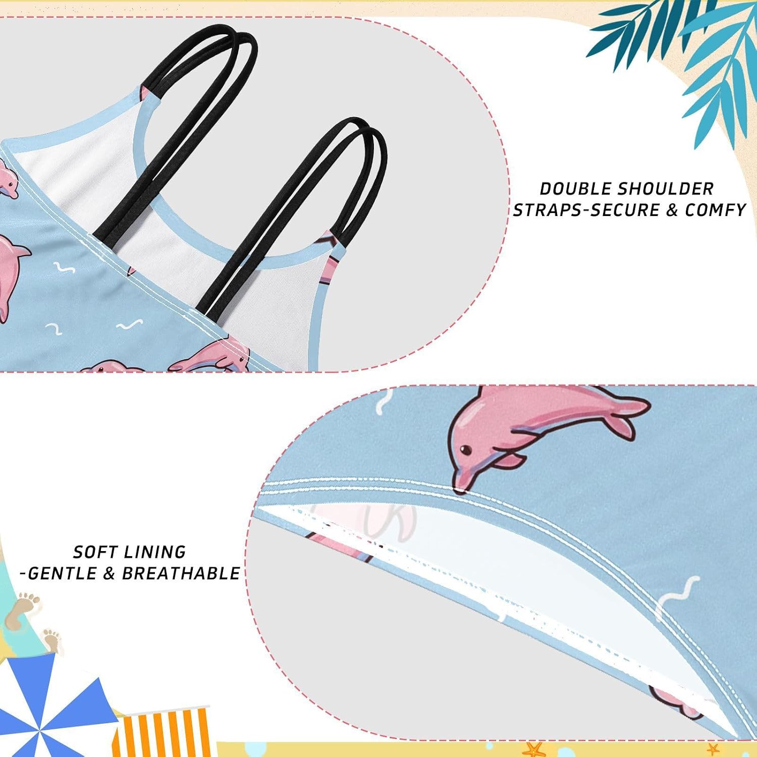 visesunny Girls Two Piece Swimsuits Cartoon Pink Dolphin Girl's Bikini Sets Bathing Suits for Girls Size 5-12Y