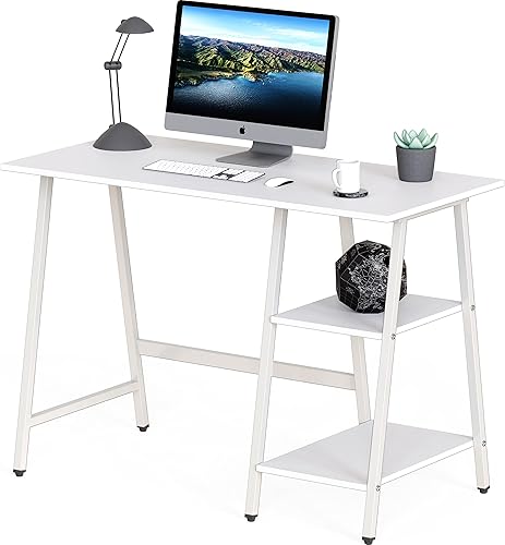 Miniatura 9 de SHW Escritorio para computadora con caballete de oficina en casa de 43 pulgadas con estantes de almacenamiento abiertos, color espresso