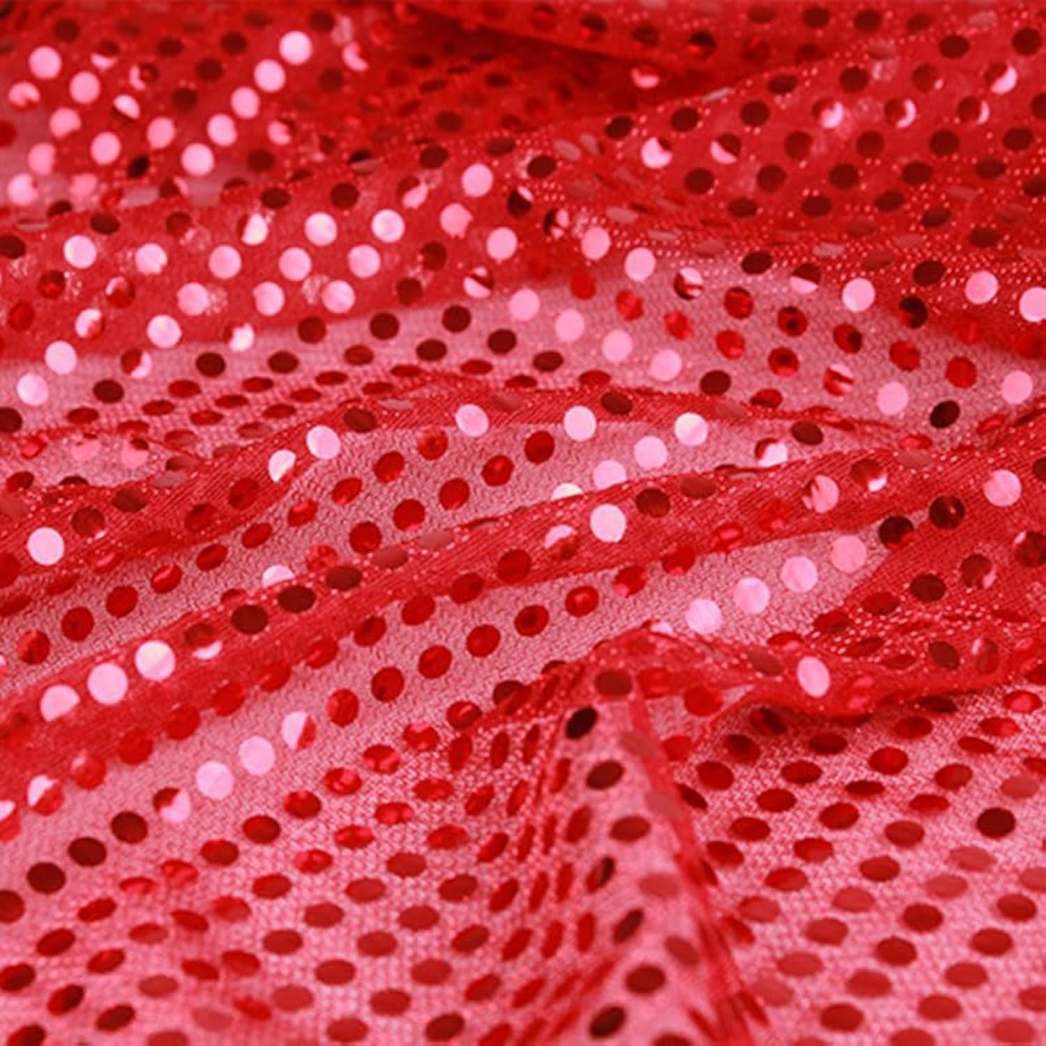YYCRAFT Dot Sequins On Metallic Mesh Fabric by The Yard Seasonal Fabric 43" Wide 10 Yards, Decoration, Backdrop-White