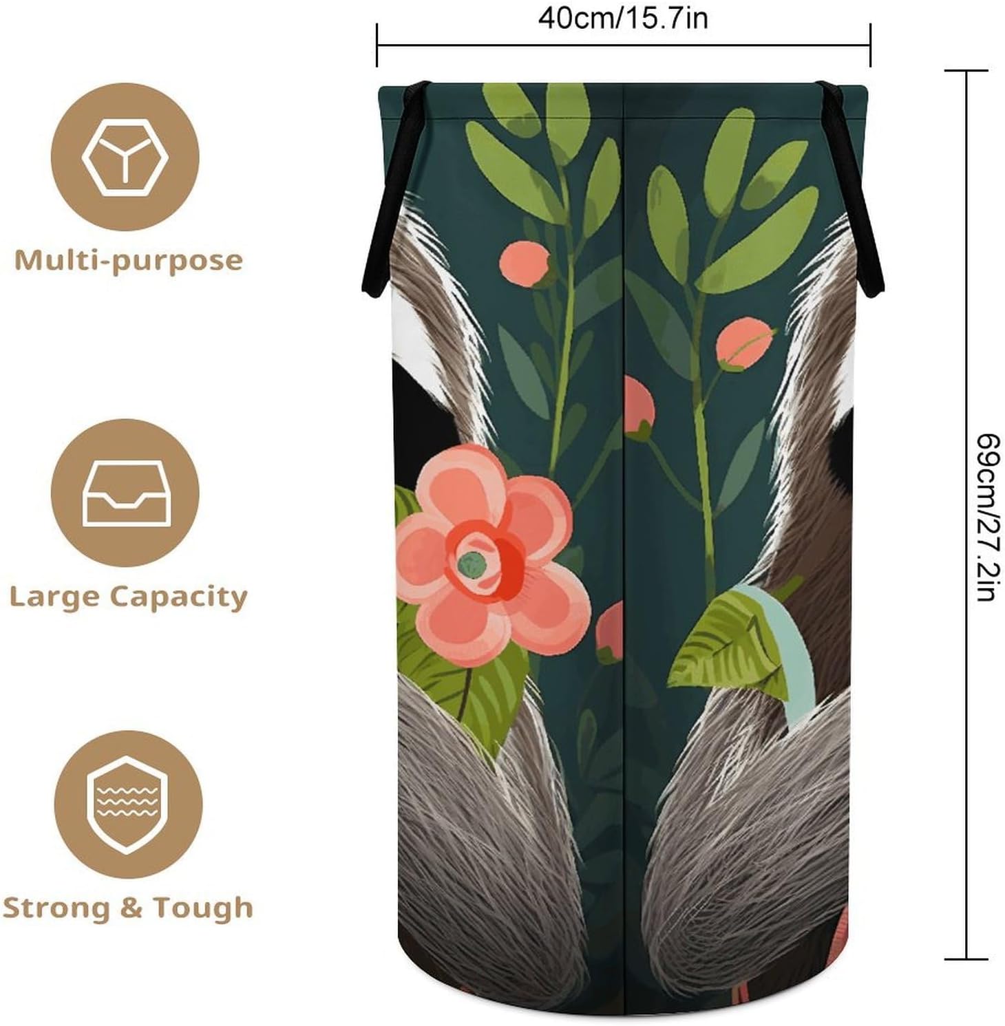 Cute Sloth Laundry Hamper with Handles Waterproof Collapsible Laundry Basket Large Lightweight Round Dirty Clothes Hamper for Home Dorm Bathroom Decor