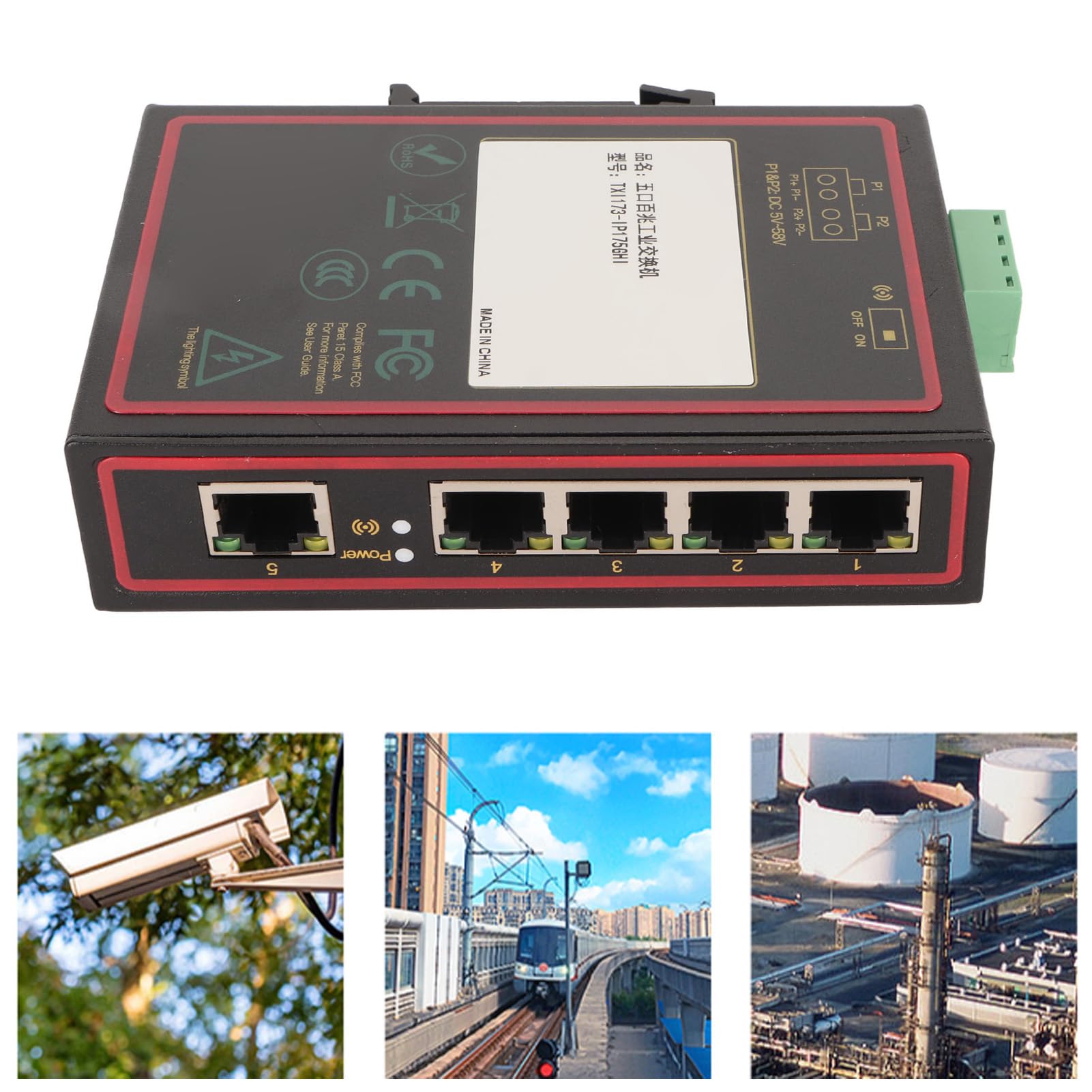 Cocoarm Przemysłowy Przełącznik Ethernet 5 Portów, Szyna DIN, Niezarządzany