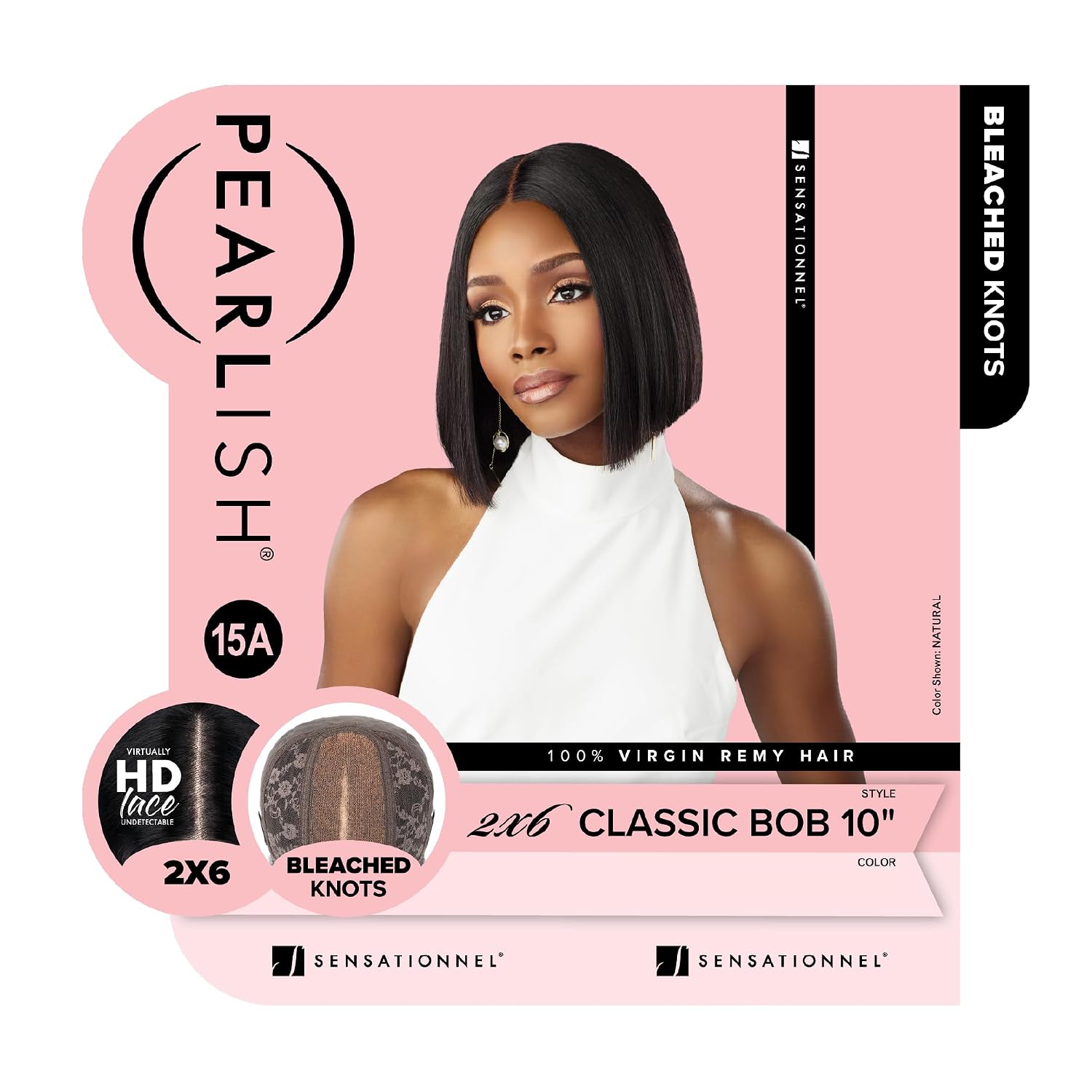 Sensationnel Pearlish 2X6 Lace Wig - Classic Bob 10 Inch Behind The Hairline Glueless Bleached Knots And Preplucked Soft Remy Hair (NATURAL)