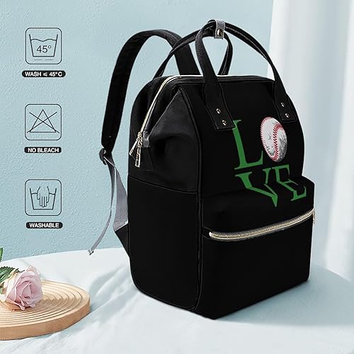 Miniatura 6 de Bolsa de pañales Love Baseball Ball para mujer, gran capacidad, impermeable, mochila de viaje para computadora portátil