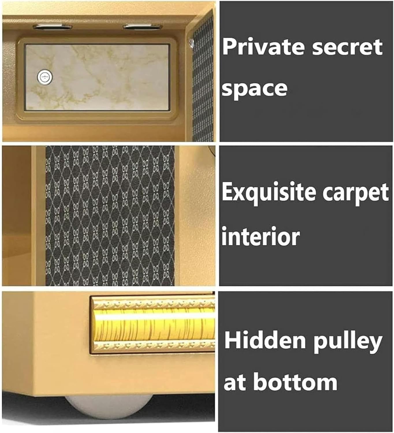 strongbox,Home Security Safe Steel Storage Box Suitable for Home Hotel Office Filing Cabinets, Fireproof, Anti-Theft and Anti-Drilling, 80x45x38cm, Gold-1 strongbox