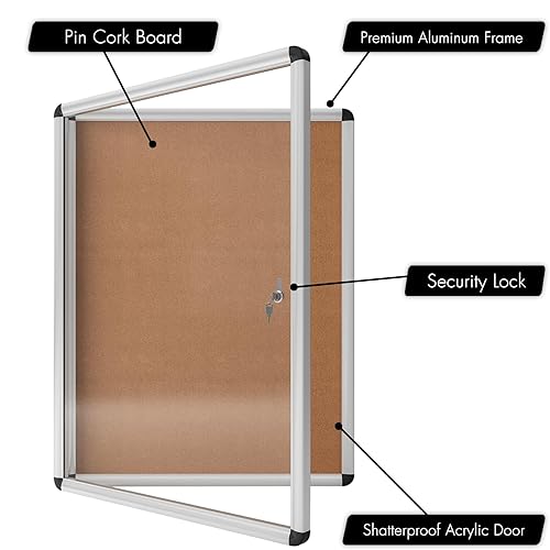 Miniatura 3 de INNOVART Tablero de anuncios cerrado de 26 x 20 pulgadas, resistente a la intemperie, tablero de anuncios de corcho con marco de aluminio, vitrina