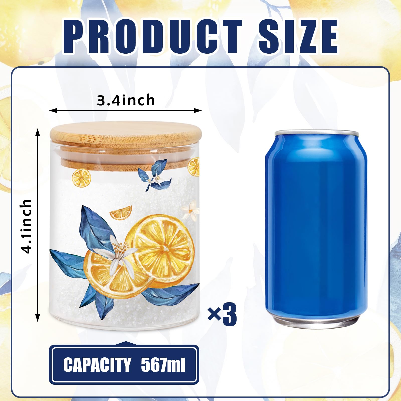 Amazon.com: JarThenaAMCS 3Pcs Lemon Floral Glass Storage