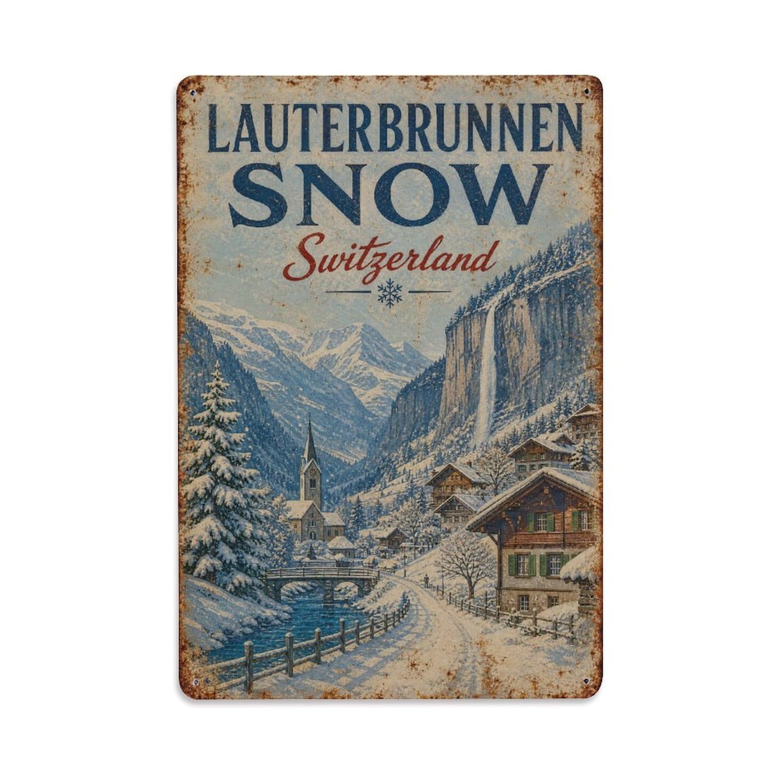Gead 8X12inch Style Vintage Travel Lauterbrunnen Switzerland Snow Metal Tin Sign