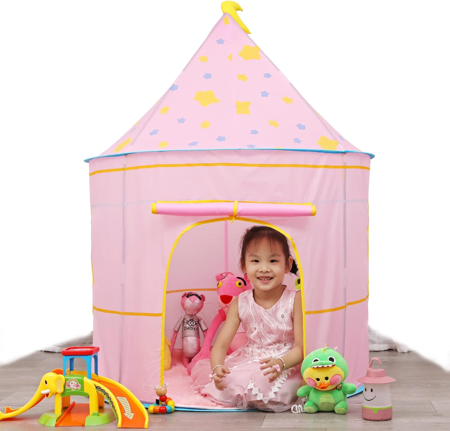 Carpa para niños,con luces de estrellas Castillo de Princesa para niñas,Niños Playhouse Toy para Juegos de Interior y Exterior,Navidad & Cumpleaños Regalos (luna rosa)
