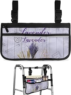 Lavender Spring Floral Wheelchair Side Bag Walker Bag, Vintage Flowers Harvest Purple Wood Wheelchair Accessories Armrest Pouch, Organizer Storage Bag for Walkers, Rollators, 7.3'x13'