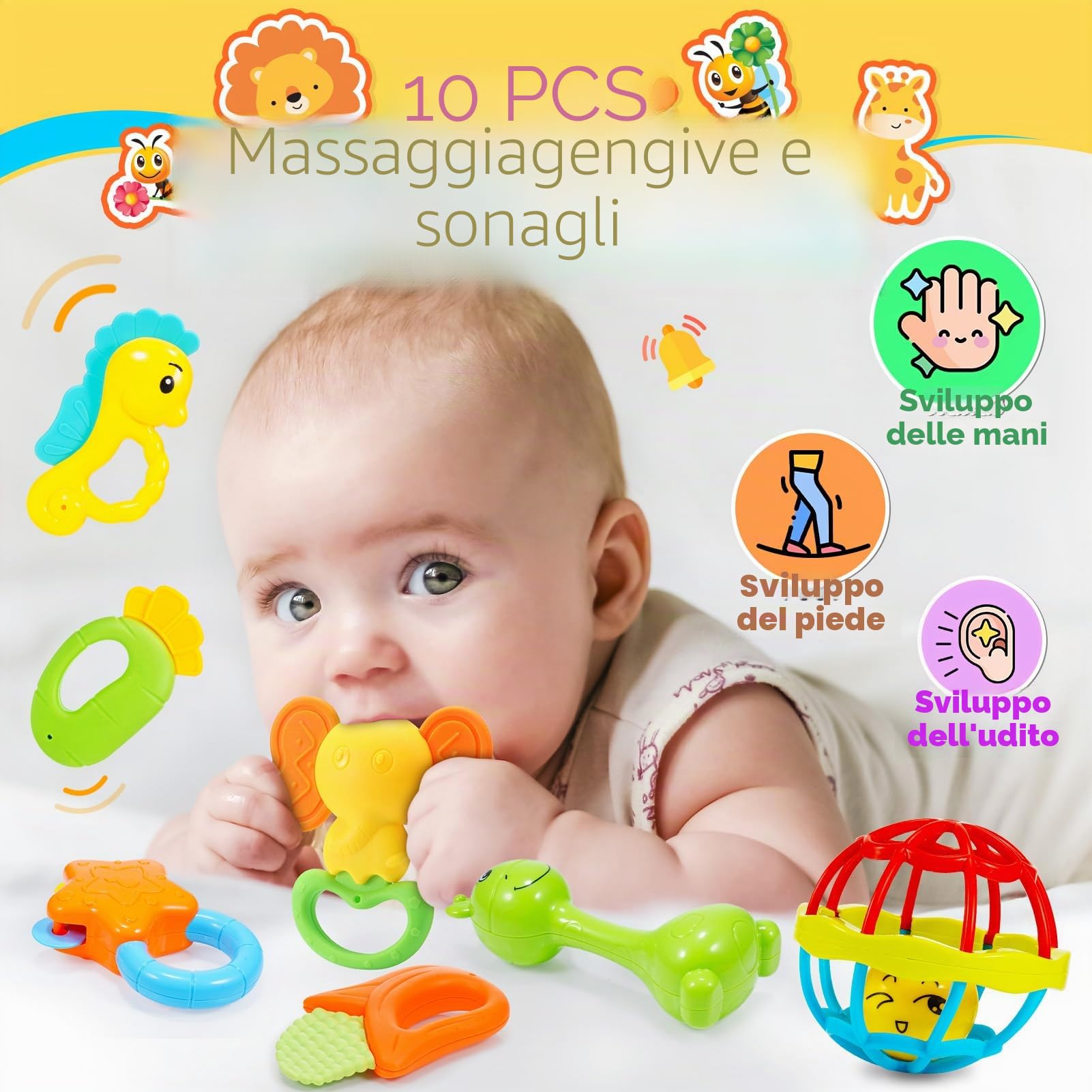14 Pezzi Sonaglio Neonato 0-12 Mesi, Giochi Neonato 0 3 6 9 12 Mesi Giochi Dentizione Neonati Giochi 0-3-6-9-12 Mesi Regalo per 0-9 Mesi Montessori Giocattoli 0-12 Mesi Giochi Sensoriali per Neonati