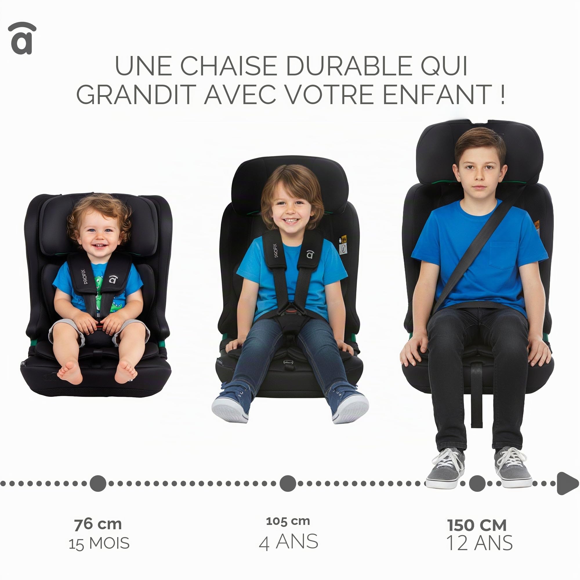 Asalvo PROFIX Siège auto I-Size, installation Isofix et Top Tether, siège auto bébé, appuie-tête réglable, pliable, protection contre les chocs latéraux, 76 à 150 cm, gris