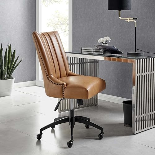 Miniatura 2 de Modway Empower Channel - Silla de oficina de cuero vegano capitoné, color negro y marrón, 27 x 22 x 38.5 pulgadas