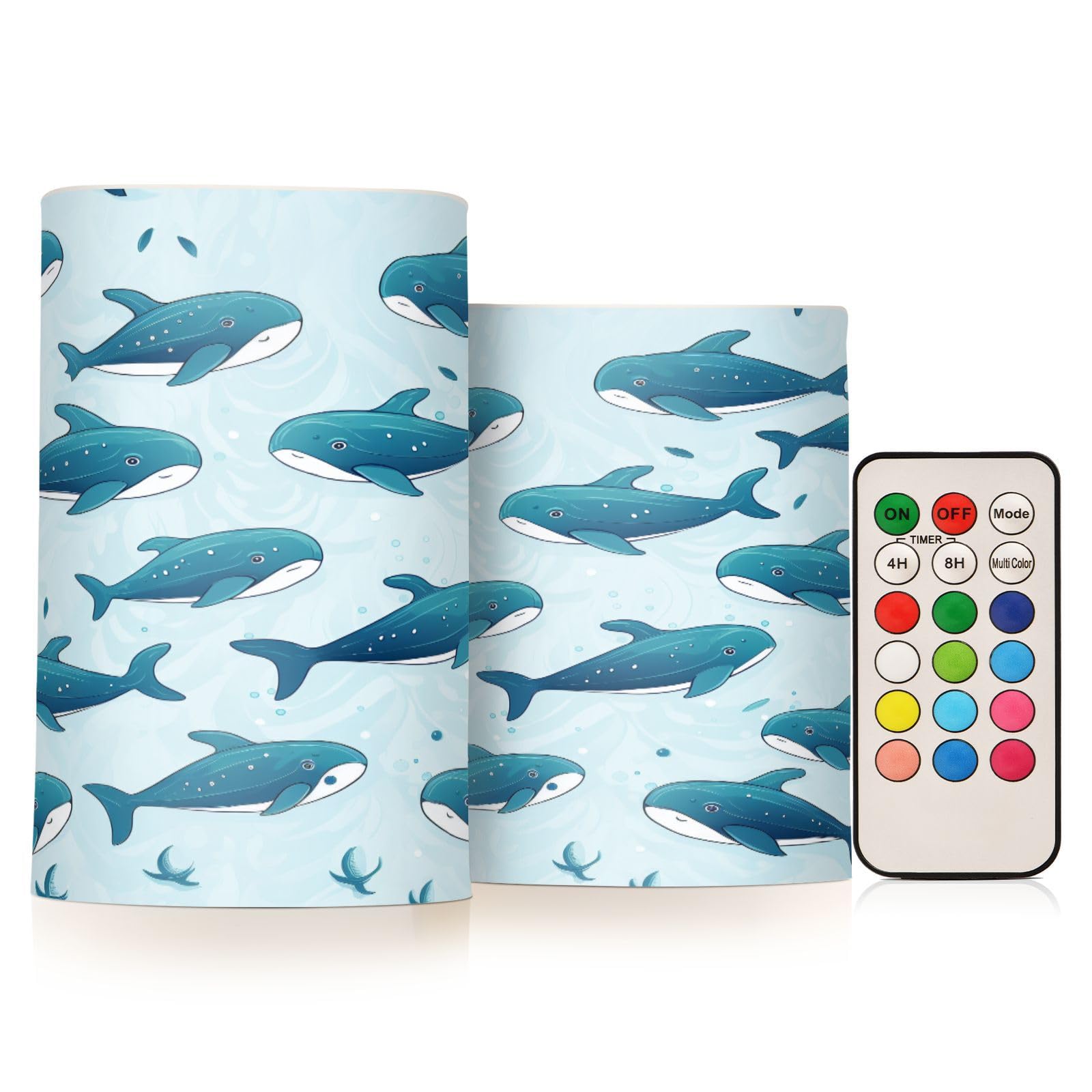 ALAZA Blue Whales Flickering Flameless Candles Battery Operated with Remote Timer,Tea Light Candles LED Pillar Votive Candles Set of 2 for Outdoor Indoor Decorations