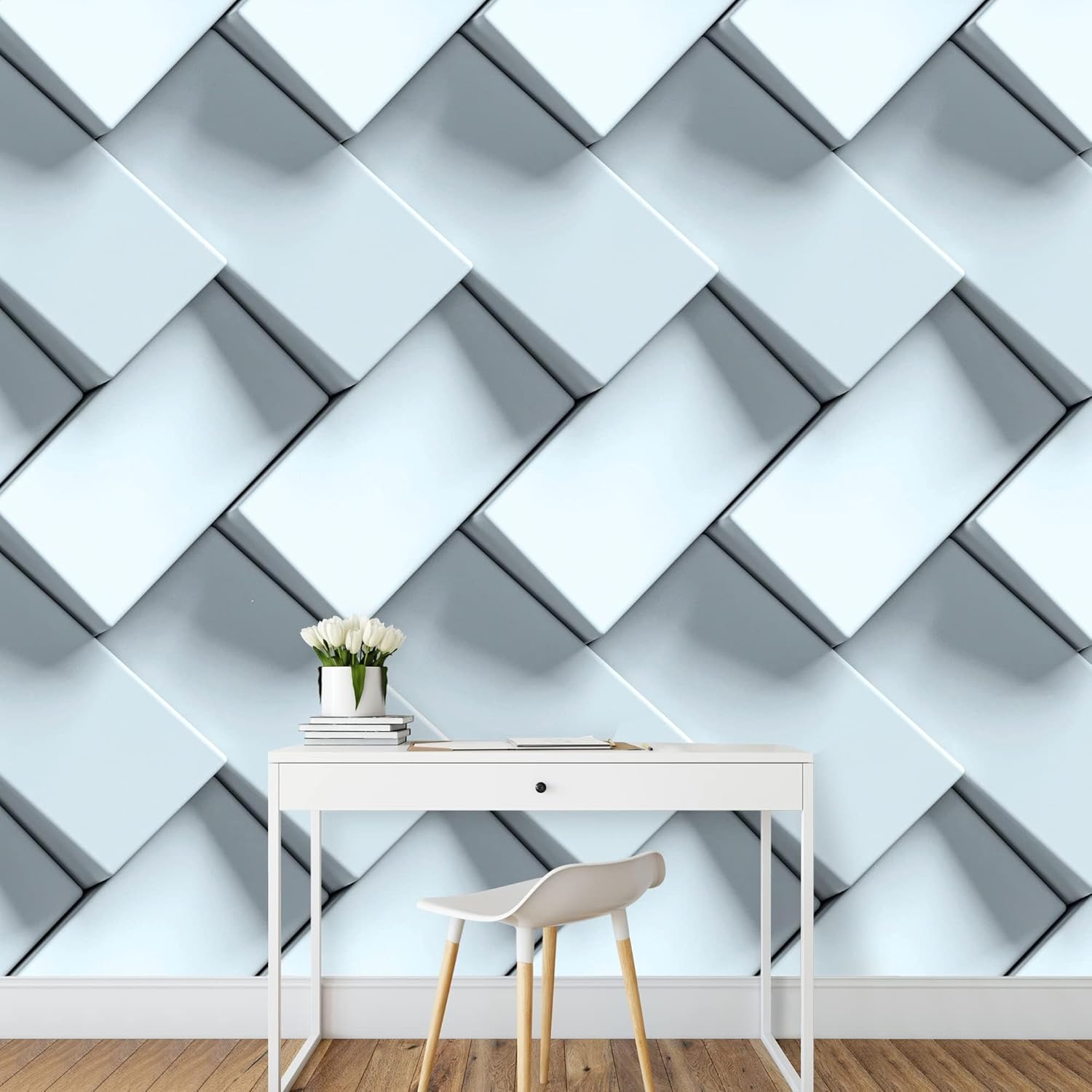 Geometric Square Wall Mural, 3D Background 3D Large Wallpaper Peel and Stick Self-Adhesive Removable Wall Decor Sticker for Living Room Bedroom TV Sofa Background 79''Wx55''L-PVC