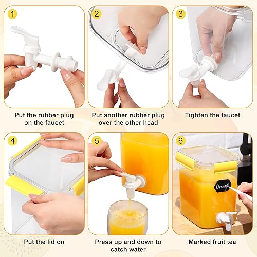 Miniatura 7 de Mumufy Juego de 3 dispensadores de bebidas de plástico para fiestas, dispensador de bebidas para refrigerador con espita recipiente de limonada de