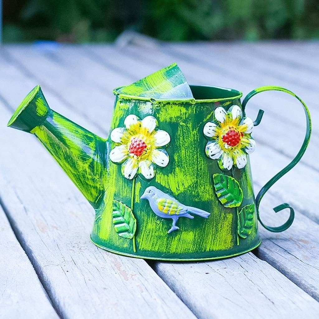 Watering Can Vintage Printing Watering Can, Household Watering Colored Iron Watering Can, Watering Flower Spraying Watering Can（3L，Orange） Decorative Watering Can(Green)
