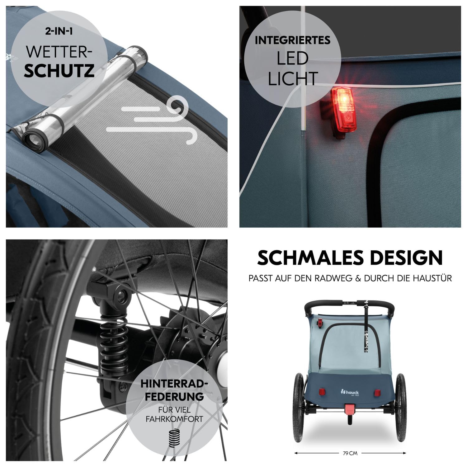 Hauck Dryk Duo Plus Set – Fahrradanhänger inkl. Baby Lounger, Sonnensegel & Regenschutz – für 2 Kinder, faltbar, gefedert & mit Kinderwagen-Funktion