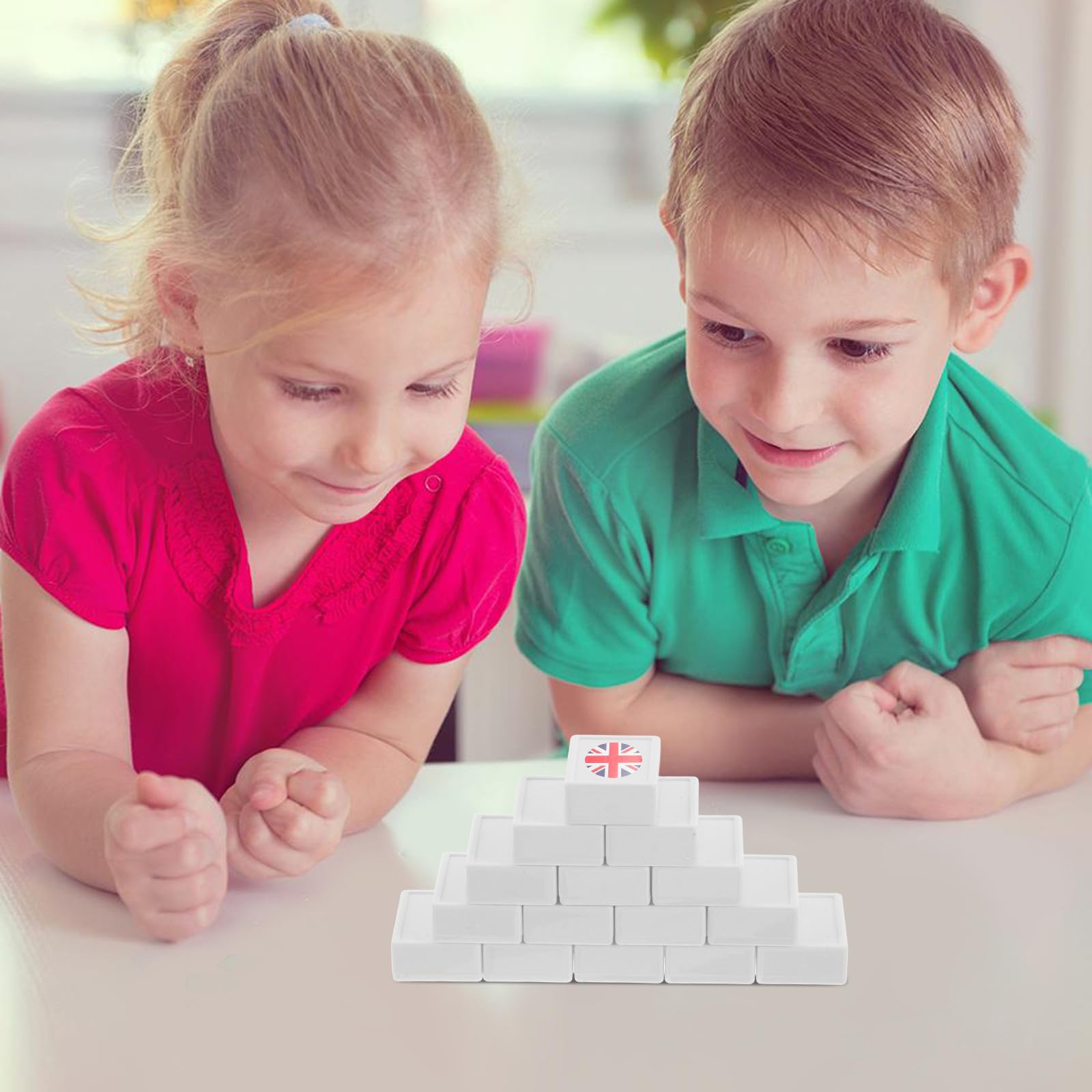 Veemoon Set 65 Pezzi Mahjong Adesivi Bandiere Nazionali, Piastrelle in Plastica Resistenti, Gioco da Tavolo Semplificato per Famiglie e Viaggi, Apprendimento Culturale e Intrattenimento