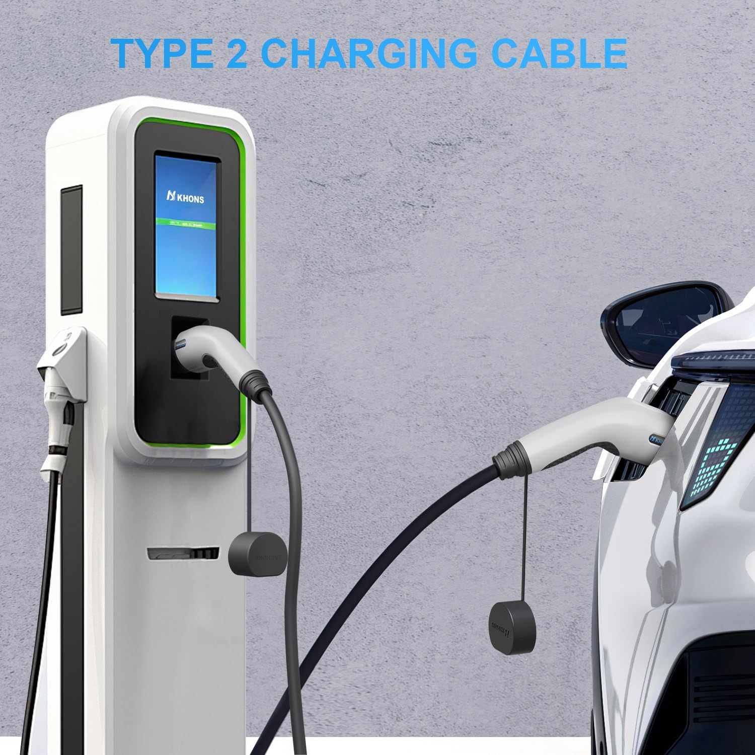 Cavo Ricarica Auto Elettrica Tipo 2, modalità 3 / 32A / 7.4 KW / 1 Fase / 5 Metri, Cavo Tipo 2 di Ricarica Compatibili con Quasi Tutte Auto Elettriche e Ibride（Bianco）